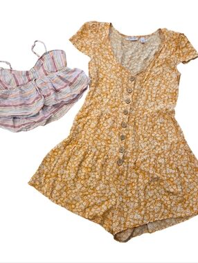 Whimsical Yellow Floral ButtonUp Romper & Babydoll Candy Colored Camisole SZ: XS